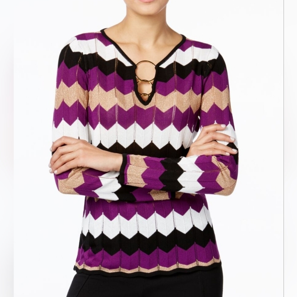 Purple, white, gold metallic longsleeve top